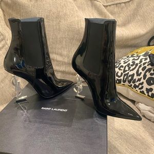 Saint Laurent Black Opyum Patent Booties  Ysl heel